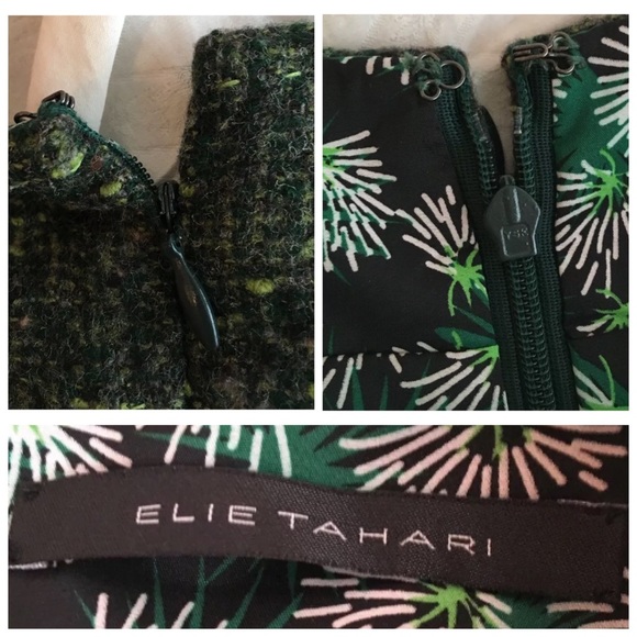 ☀️ Elie Tahari 10 Green Tweed Skirt Floral Lined - Picture 6 of 7